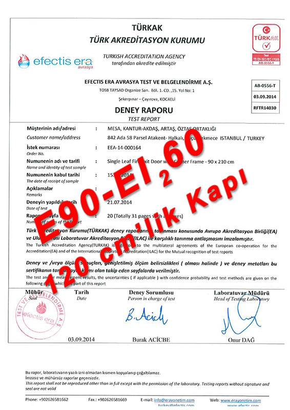 E90-EI260 120 cm'lik Kapı